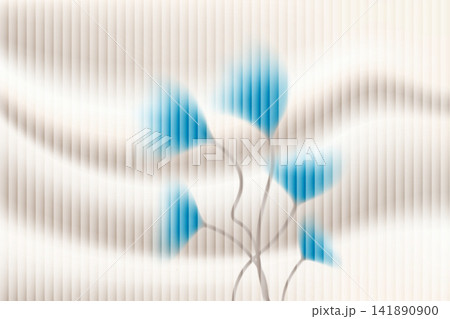 Elegant bouquet on ripple glass with soft gradient effect and blur gradation. Blue bellflower blooms and stem on beige blurry backdrop. Vector floral bouquet with frosted glass ripple for wedding card 141890900