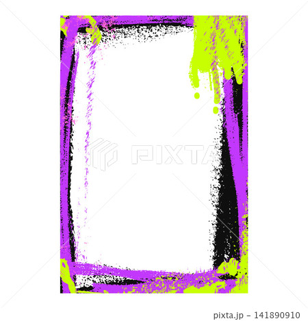 Bold spraypaint graffiti frame with neon borders and messy painted edges. Vector urban element for hip hop flyer for music promotion 141890910