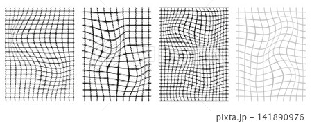 Halftone background set of monochrome grid panels. Black grunge dots build warped mesh waves at varied weights. Geometric vector halftone background collection for gritty poster design or scrapbook Halftone background set of monochrome grid panels. Black grunge dots build warped mesh waves at varied weights. Geometric vector halftone background collection for gritty poster design or scrapbook 141890976