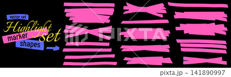 Text patch set with frames crossed marks and broad swipes. Fuchsia pink highlight strokes show felt edges and varied boxes. Wide text patch vector set for memo dairy, sale tag or scrapbook design Text patch set with frames crossed marks and broad swipes. Fuchsia pink highlight strokes show felt edges and varied boxes. Wide text patch vector set for memo dairy, sale tag or scrapbook design 141890997