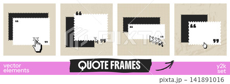 Frame template set with quote boxes and postage edges. Black beige panels include y2k cursors and paper corners. Vector frame template collection for scrapbook layout or stationery cite design Frame template set with quote boxes and postage edges. Black beige panels include y2k cursors and paper corners. Vector frame template collection for scrapbook layout or stationery cite design 141891016