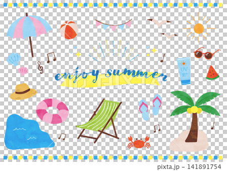 A set of watercolor-style illustrations depicting summer leisure activities. A set of watercolor-style illustrations depicting summer leisure activities. 141891754