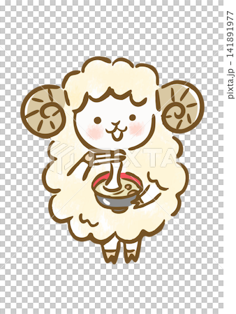 A cute, hand-drawn style illustration of a sheep eating ozoni (Japanese New Year's soup), perfect for New Year's greetings. A cute, hand-drawn style illustration of a sheep eating ozoni (Japanese New Year's soup), perfect for New Year's greetings. 141891977