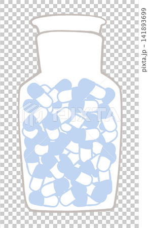 Illustration of a medicine bottle containing capsules. Illustration of a medicine bottle containing capsules. 141893699