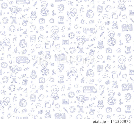 School education background with cute kids seamless pattern line art School education background with cute kids seamless pattern line art 141893976