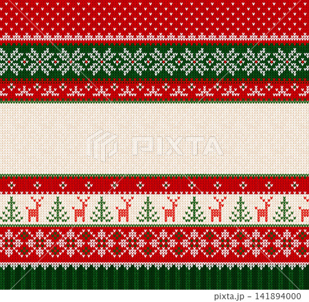 Ugly Christmas sweater knitted banner template with copy space red green Ugly Christmas sweater knitted banner template with copy space red green 141894000
