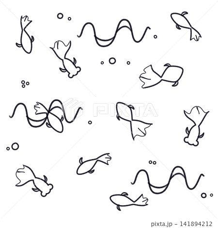 壁紙:金魚と波紋 線画 壁紙:金魚と波紋 線画 141894212