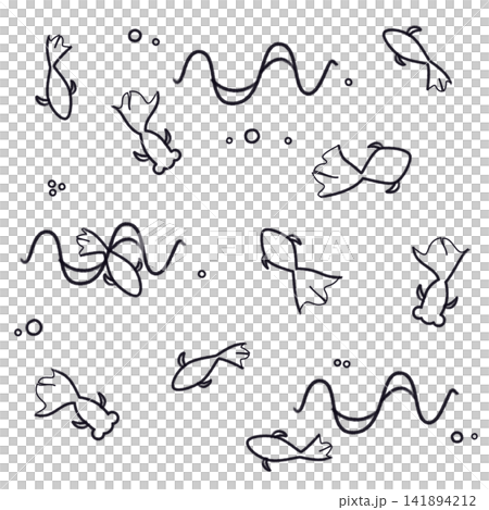 壁紙:金魚と波紋 線画 壁紙:金魚と波紋 線画 141894212