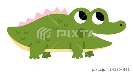 Vector cartoon baby crocodile isolated on white background. Funny little African or safari animal clipart. Cute savannah alligator child icon for kids. Flat savanna element. Africa wildlife 141894431