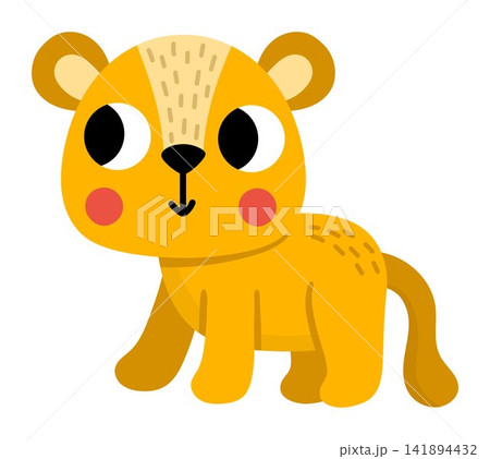 Vector cartoon little baby lion isolated on white background. Funny African or safari animal child clipart. Cute savannah cub icon for kids. Flat savanna element. Africa wildlife illustration Vector cartoon little baby lion isolated on white background. Funny African or safari animal child clipart. Cute savannah cub icon for kids. Flat savanna element. Africa wildlife illustration 141894432