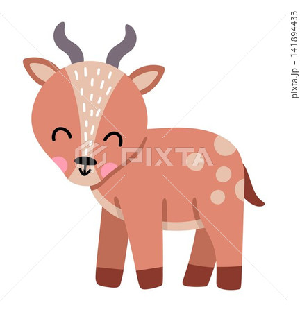 Vector cartoon baby antelope isolated on white background. Funny African or safari little animal clipart. Cute savannah gazelle child icon for kids. Flat savanna element. Africa wildlife illustration Vector cartoon baby antelope isolated on white background. Funny African or safari little animal clipart. Cute savannah gazelle child icon for kids. Flat savanna element. Africa wildlife illustration 141894433