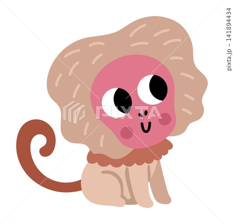Vector cartoon baby baboon isolated on white background. Funny African or safari little animal clipart. Cute savannah monkey child icon for kids. Flat savanna element. Africa wildlife illustration 141894434