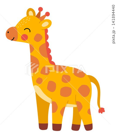 Vector cartoon giraffe isolated on white background. Funny African or safari animal clipart. Cute savannah icon for kids. Flat savanna element. Africa wildlife illustration 141894440