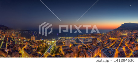 Monaco Cityscape Panorama at Twilight with Harbor and Mediterranean Coast Monaco Cityscape Panorama at Twilight with Harbor and Mediterranean Coast 141894630