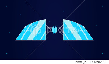 Satellite orbiting earth with large solar panels in deep space flat illustration 141896589