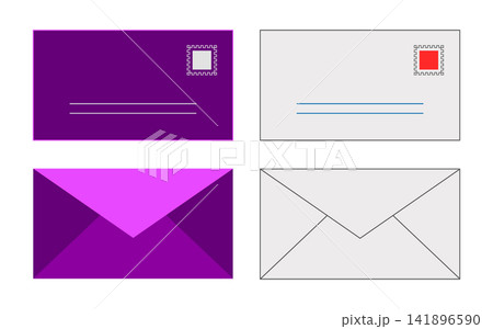 Set of four different mail envelopes with stamps flat vector icons, envelope Set of four different mail envelopes with stamps flat vector icons, envelope 141896590