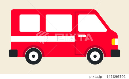 Red minibus or passenger van side view flat vector graphic icon with passenger Red minibus or passenger van side view flat vector graphic icon with passenger 141896591