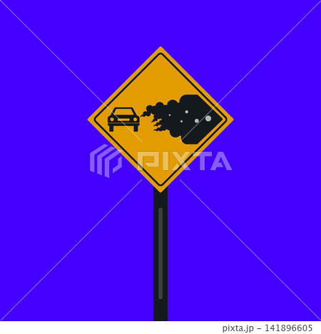 Yellow diamond road sign warning of vehicle exhaust pollution and air quality Yellow diamond road sign warning of vehicle exhaust pollution and air quality 141896605