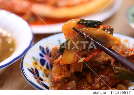 Korean Spicy Stir-Fried Dish with Chopsticks 141896657