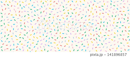 Seamless pattern of donut icing with colorful sprinkles. Candy cream background. White cake glaze overlay for decorative banner, poster. Cupcake or ice cream topping texture. Vector confetti wallpaper Seamless pattern of donut icing with colorful sprinkles. Candy cream background. White cake glaze overlay for decorative banner, poster. Cupcake or ice cream topping texture. Vector confetti wallpaper 141896857