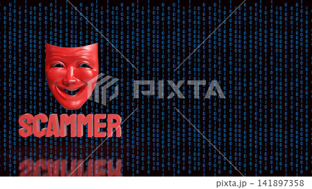 Digital Scammer Mask Hidden Inside Binary Code 3d render. Digital Scammer Mask Hidden Inside Binary Code 3d render. 141897358