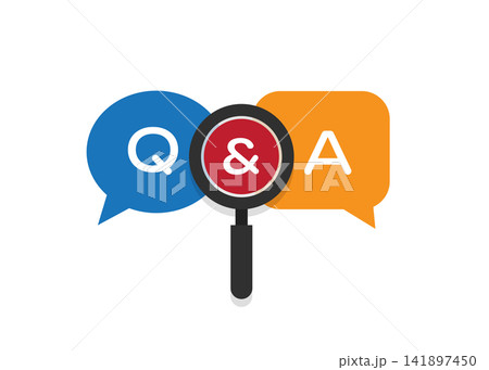 questions and answers graphic with magnifying glass and speech bubbles 141897450