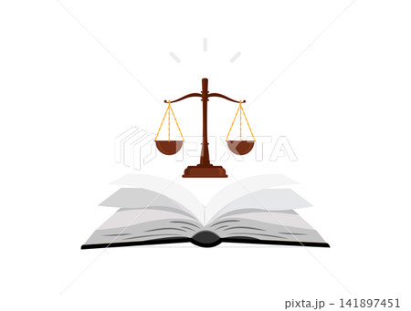 scales of justice above an open law book for legal education and court 141897451