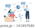 Call center operator. Technical support or customer service, Hotline, 24 hours service, Male and female staffs provide online customer consultation or suggestions. Vector design illustration. 141897680