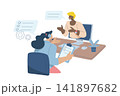 Online job interview concept, Selection or search process for new employees, Recruitment and employment, HR managers interview job applicants via video call. Vector illustration. 141897682