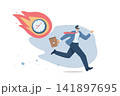 Businessman in a hurry to work on time, Busy business concept, Male employee is running in a hurry and competing with the clock, Time management and work efficiency, Vector design illustration. 141897695