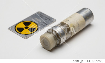 Radioactive material geiger counter tube with caution warning sign radioactive radiation laboratory measurement detection contamination equipment industrial technology research scientific 141897789