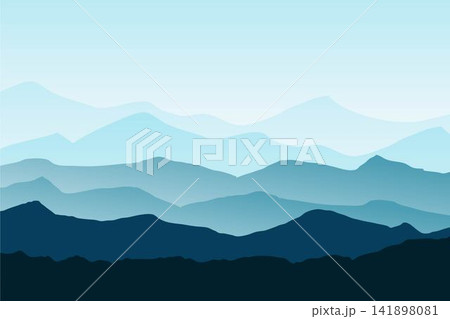Mountains panorama silhouette background. Beautiful peak view. Morning ridge landscape illustration. Mountains panorama silhouette background. Beautiful peak view. Morning ridge landscape illustration. 141898081