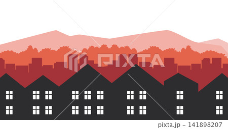 Norway City Skyline Silhouette Vector Illustration. Scandinavian Houses and Mountain Landscape Background 141898207