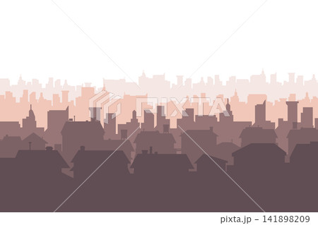 Suburban street silhouette in a small town. Roofs of houses. Country landscape. Housing vector. Seamless composition isolated on white background Suburban street silhouette in a small town. Roofs of houses. Country landscape. Housing vector. Seamless composition isolated on white background 141898209