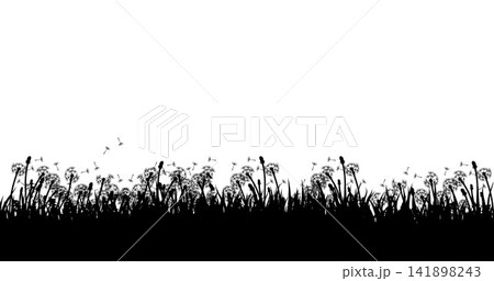 Black Dandelion Meadow Silhouette Vector Isolated on White Background 141898243