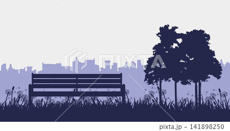 Dandelion Meadow Silhouette Vector Landscape with Urban Skyline Background Dandelion Meadow Silhouette Vector Landscape with Urban Skyline Background 141898250