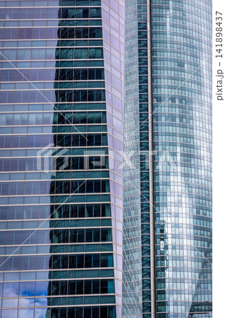 Glass facades of modern office towers, Madrid, Spain 141898437