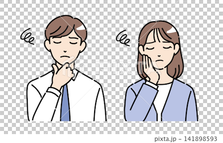 悩んでいるスーツ姿の若い男女のイラストセット2 141898593