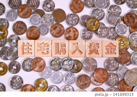 住宅購入資金のテキストと日本円の硬貨 141899313