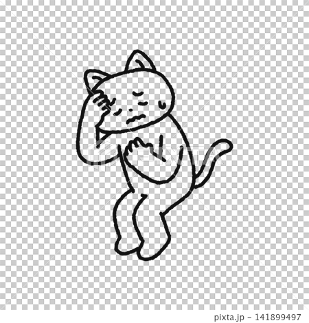 具合が悪くなっているネコ 線画 具合が悪くなっているネコ 線画 141899497