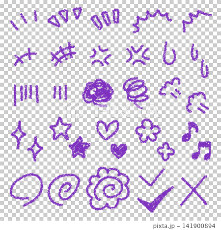 クレヨン素材 手描きのいろいろなあしらいセット 141900894