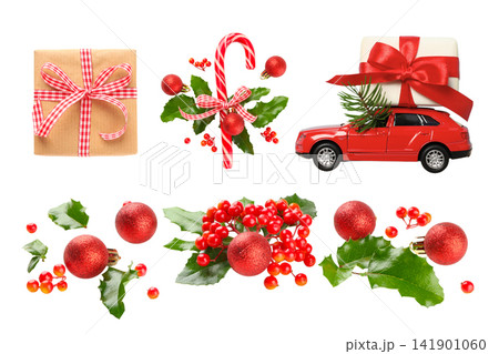 Christmas set. Colorful decorations showcase excitement for New Year 2027, PNG Christmas set. Colorful decorations showcase excitement for New Year 2027, PNG 141901060