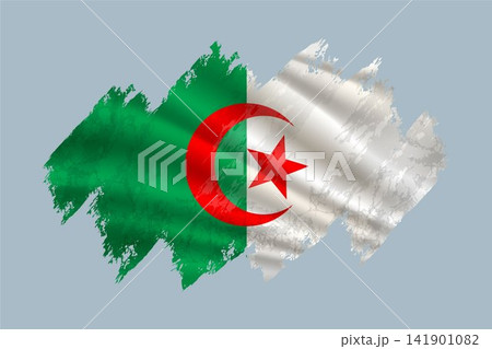 Algeria flag is depicted with brushstrokes and features textured design elements. Algeria flag is depicted with brushstrokes and features textured design elements. 141901082