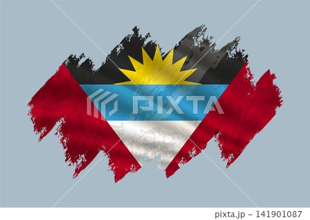 Antigua and Barbuda flag is depicted with brushstrokes and features textured design elements. Antigua and Barbuda flag is depicted with brushstrokes and features textured design elements. 141901087