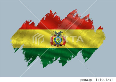 Bolivia flag is depicted with brushstrokes and features textured design elements. Bolivia flag is depicted with brushstrokes and features textured design elements. 141901231