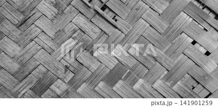 Black and white woven bamboo texture background Black and white woven bamboo texture background 141901259