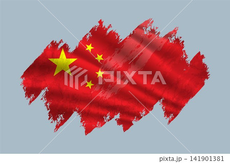 China flag is depicted with brushstrokes and features textured design elements. 141901381