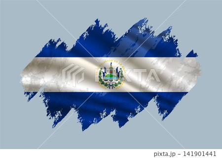 El Salvador flag is depicted with brushstrokes and features textured design elements. 141901441