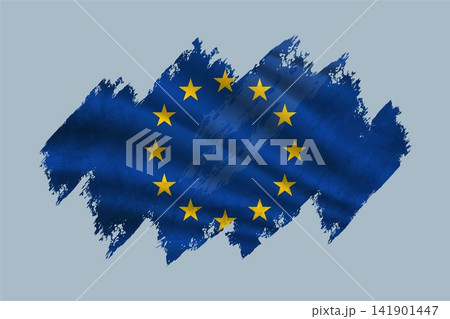 European Union flag is depicted with brushstrokes and features textured design elements. European Union flag is depicted with brushstrokes and features textured design elements. 141901447