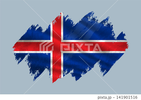 Iceland flag is depicted with brushstrokes and features textured design elements. Iceland flag is depicted with brushstrokes and features textured design elements. 141901516